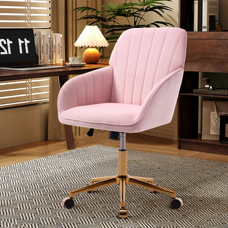 Z-EDGE Velvet Office Desk Chair, Upholstered Home Office Desk Chairs with Adjustable Swivel Wheels, Ergonomic Office Chair for Bedroom, Office