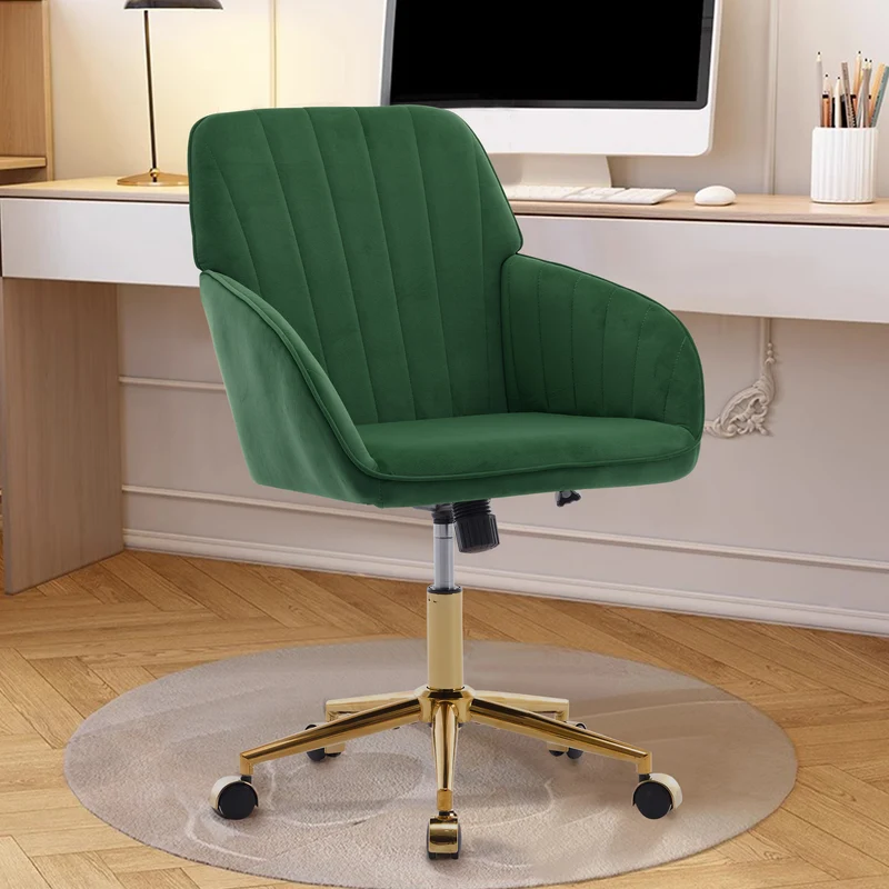 Z-EDGE Velvet Office Desk Chair, Upholstered Home Office Desk Chairs with Adjustable Swivel Wheels, Ergonomic Office Chair for Bedroom, Office