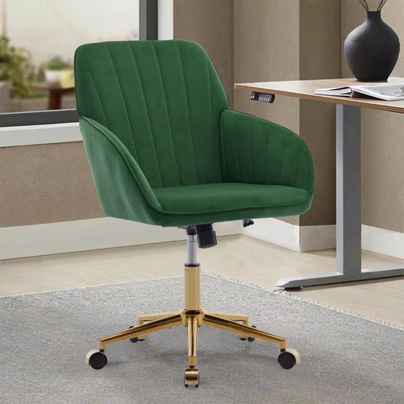 Z-EDGE Velvet Office Desk Chair, Upholstered Home Office Desk Chairs with Adjustable Swivel Wheels, Ergonomic Office Chair for Bedroom, Office