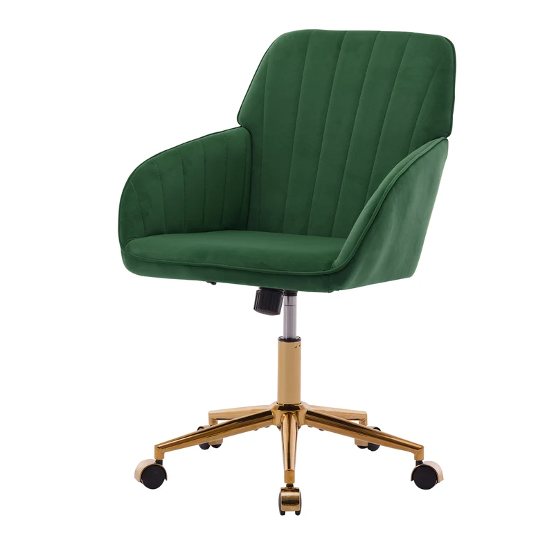 Z-EDGE Velvet Office Desk Chair, Upholstered Home Office Desk Chairs with Adjustable Swivel Wheels, Ergonomic Office Chair for Bedroom, Office