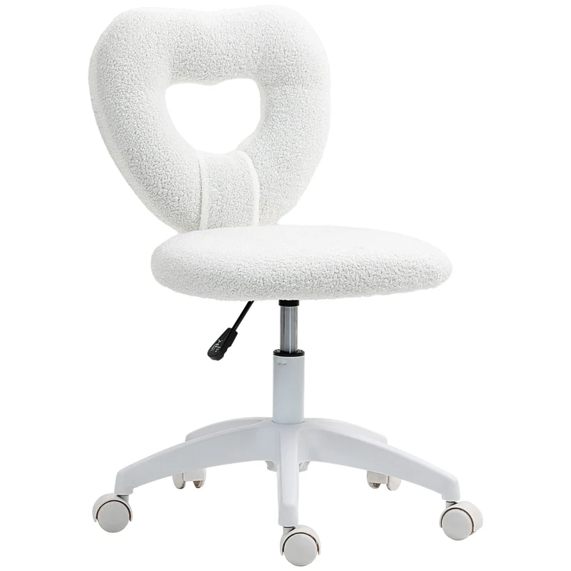 Z-EDGE Armless Home Office Cute Desk Chair, Height Adjustable Computer Task Chair, Modern Teddy Fleece Heart Makeup Chair with Swivel Wheels