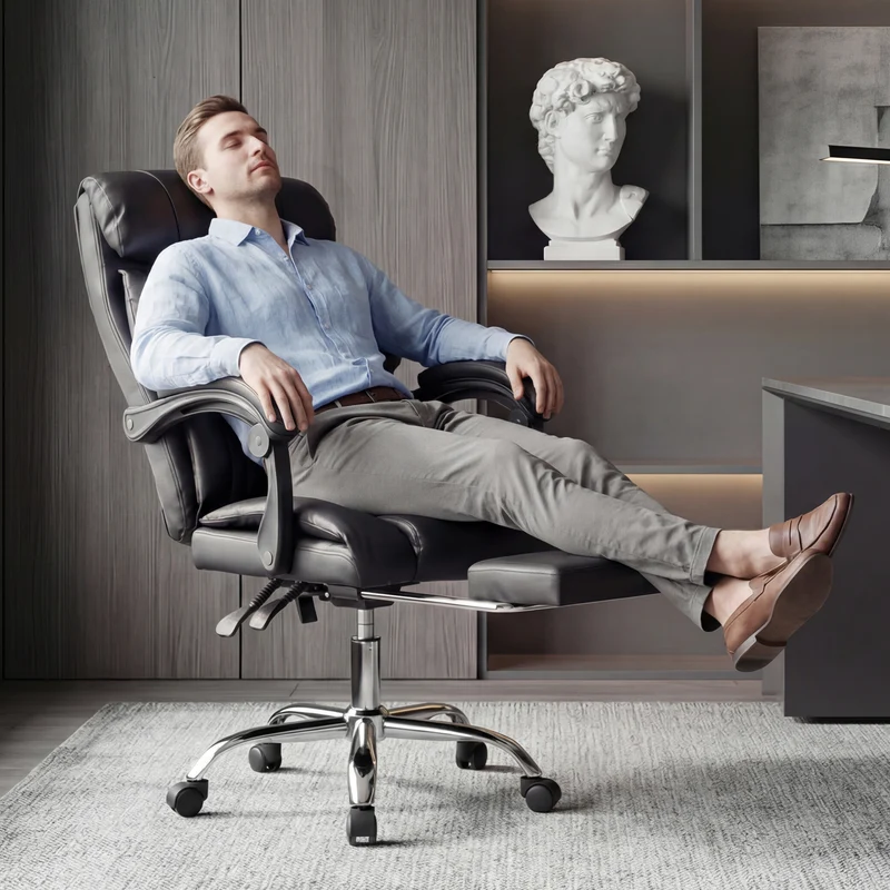 Z-EDGE Office Chair, Adjustable Height Executive Desk Chair with Foot Rest, Comfortable Computer Chair, High Back Reclining Gaming Chair, Black