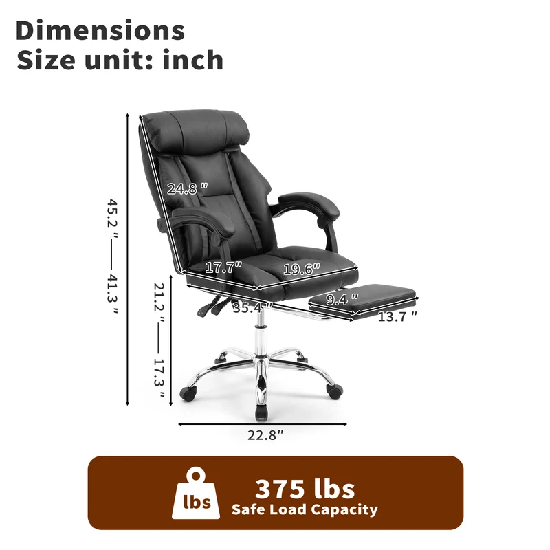 Z-EDGE Office Chair, Adjustable Height Executive Desk Chair with Foot Rest, Comfortable Computer Chair, High Back Reclining Gaming Chair, Black