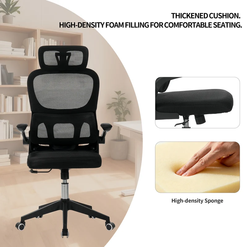 Z-EDGE Office Chair, Ergonomic Desk Chairs 300LBS Capacity High Back Mesh Computer Chair with Flip-up Armrests, Lumbar Support, Rolling Chair, Black