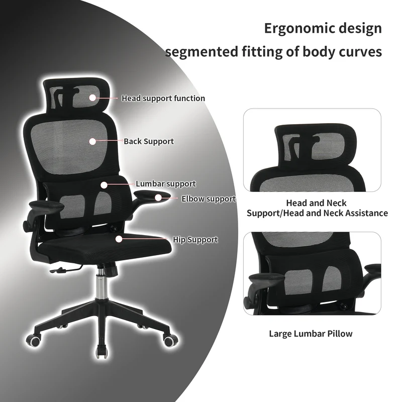 Z-EDGE Office Chair, Ergonomic Desk Chairs 300LBS Capacity High Back Mesh Computer Chair with Flip-up Armrests, Lumbar Support, Rolling Chair, Black