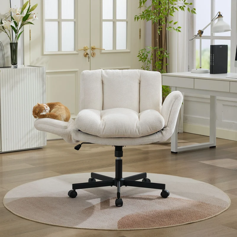 Z-EDGE Modern Chenille Swivel Office Chair, Height Adjustable Task Chair with Convertible Multi-Position Armrests for Home, Study, Vanity