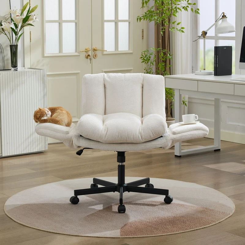Z-EDGE Modern Chenille Swivel Office Chair, Height Adjustable Task Chair with Convertible Multi-Position Armrests for Home, Study, Vanity
