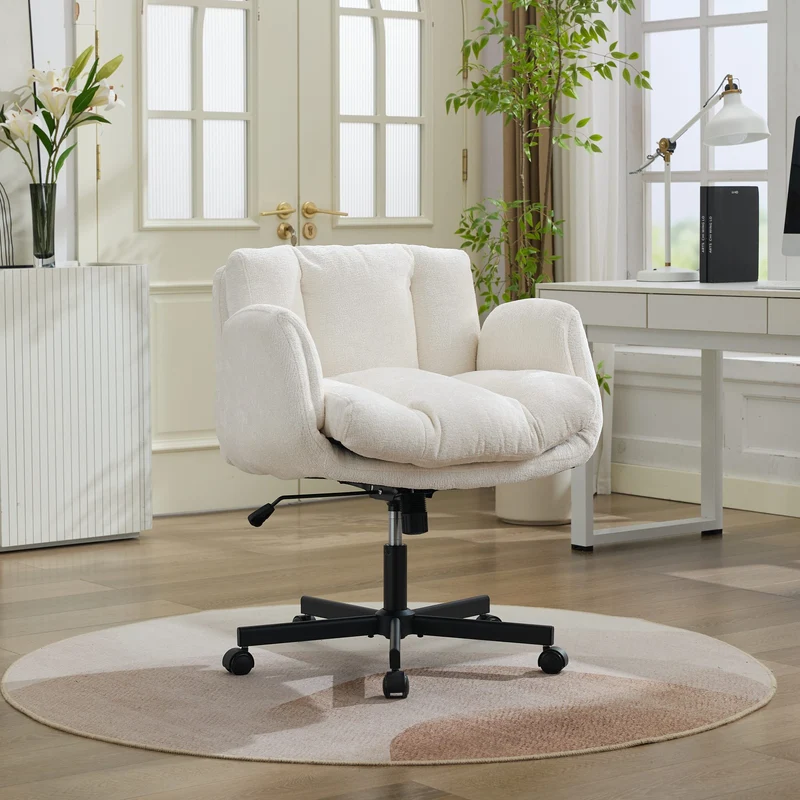 Z-EDGE Modern Chenille Swivel Office Chair, Height Adjustable Task Chair with Convertible Multi-Position Armrests for Home, Study, Vanity