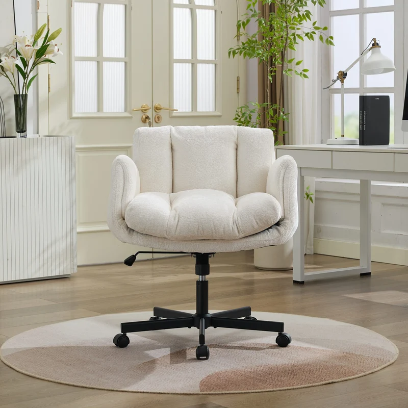 Z-EDGE Modern Chenille Swivel Office Chair, Height Adjustable Task Chair with Convertible Multi-Position Armrests for Home, Study, Vanity