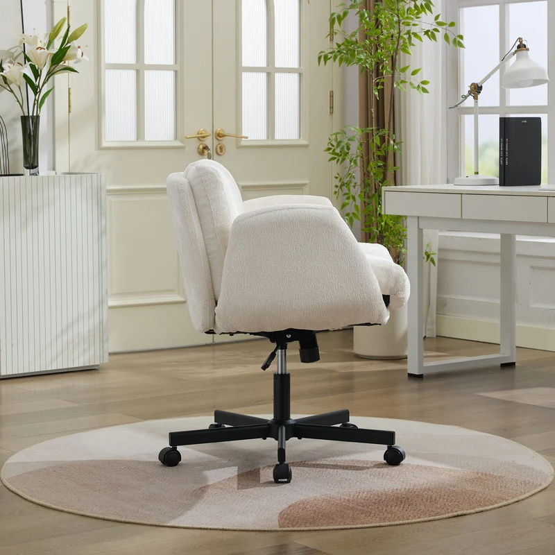 Z-EDGE Modern Chenille Swivel Office Chair, Height Adjustable Task Chair with Convertible Multi-Position Armrests for Home, Study, Vanity