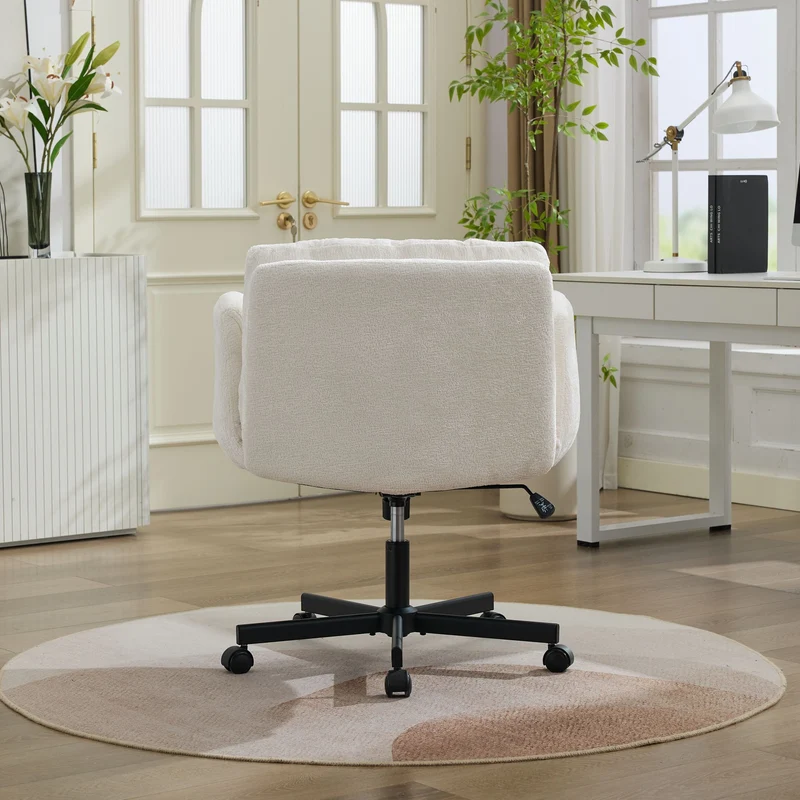 Z-EDGE Modern Chenille Swivel Office Chair, Height Adjustable Task Chair with Convertible Multi-Position Armrests for Home, Study, Vanity