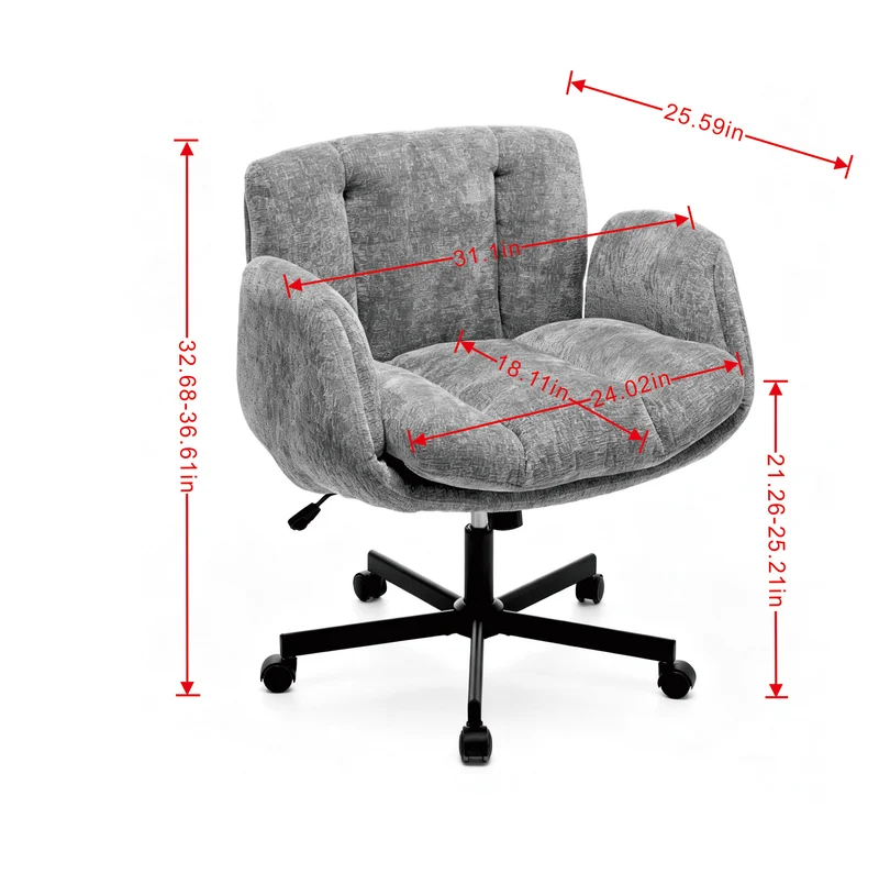 Z-EDGE Modern Chenille Swivel Office Chair, Height Adjustable Task Chair with Convertible Multi-Position Armrests for Home, Study, Vanity