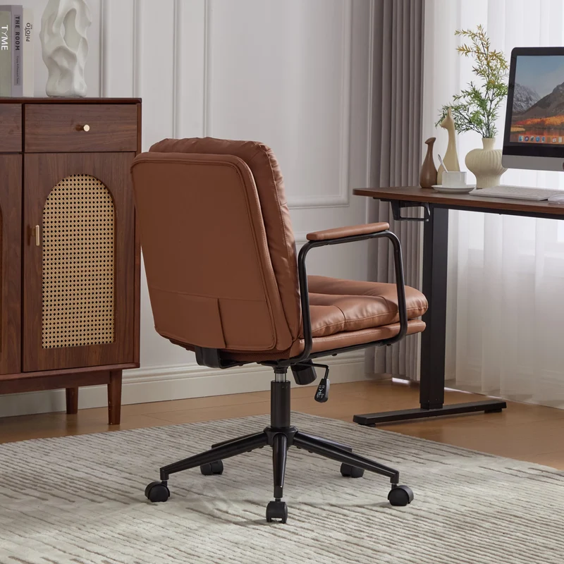 Z-EDGE Office Chair, Mid Back Home Office Desk Task Chair with Wheels and Arms, Ergonomic PU Leather Computer Rolling Swivel Chair for Bedroom