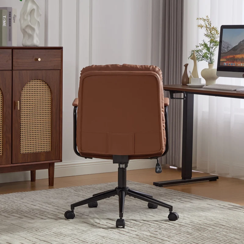 Z-EDGE Office Chair, Mid Back Home Office Desk Task Chair with Wheels and Arms, Ergonomic PU Leather Computer Rolling Swivel Chair for Bedroom