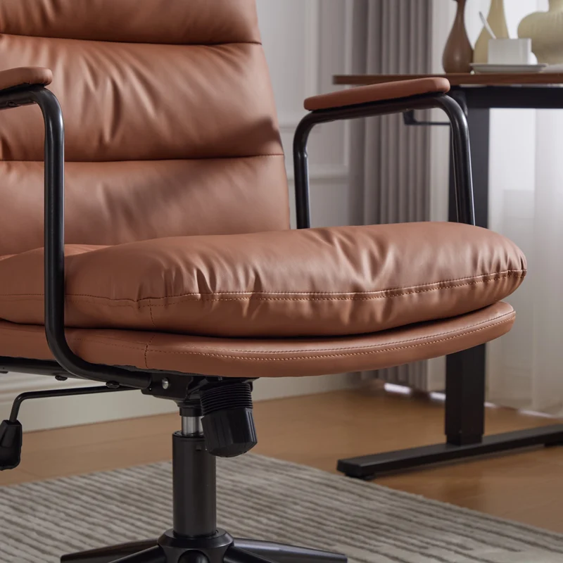 Z-EDGE Office Chair, Mid Back Home Office Desk Task Chair with Wheels and Arms, Ergonomic PU Leather Computer Rolling Swivel Chair for Bedroom