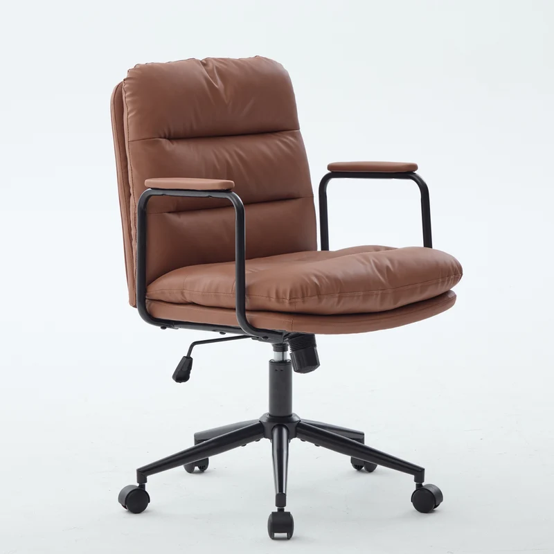 Z-EDGE Office Chair, Mid Back Home Office Desk Task Chair with Wheels and Arms, Ergonomic PU Leather Computer Rolling Swivel Chair for Bedroom