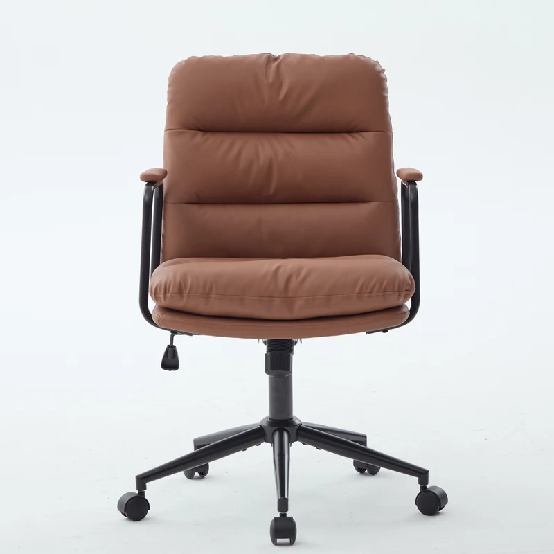 Z-EDGE Office Chair, Mid Back Home Office Desk Task Chair with Wheels and Arms, Ergonomic PU Leather Computer Rolling Swivel Chair for Bedroom