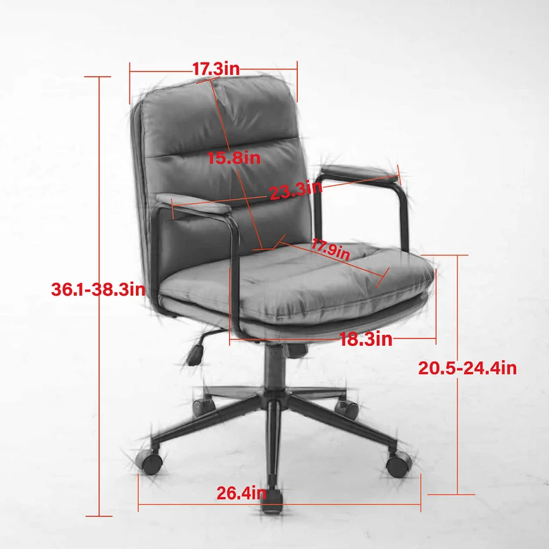 Z-EDGE Office Chair, Mid Back Home Office Desk Task Chair with Wheels and Arms, Ergonomic PU Leather Computer Rolling Swivel Chair for Bedroom