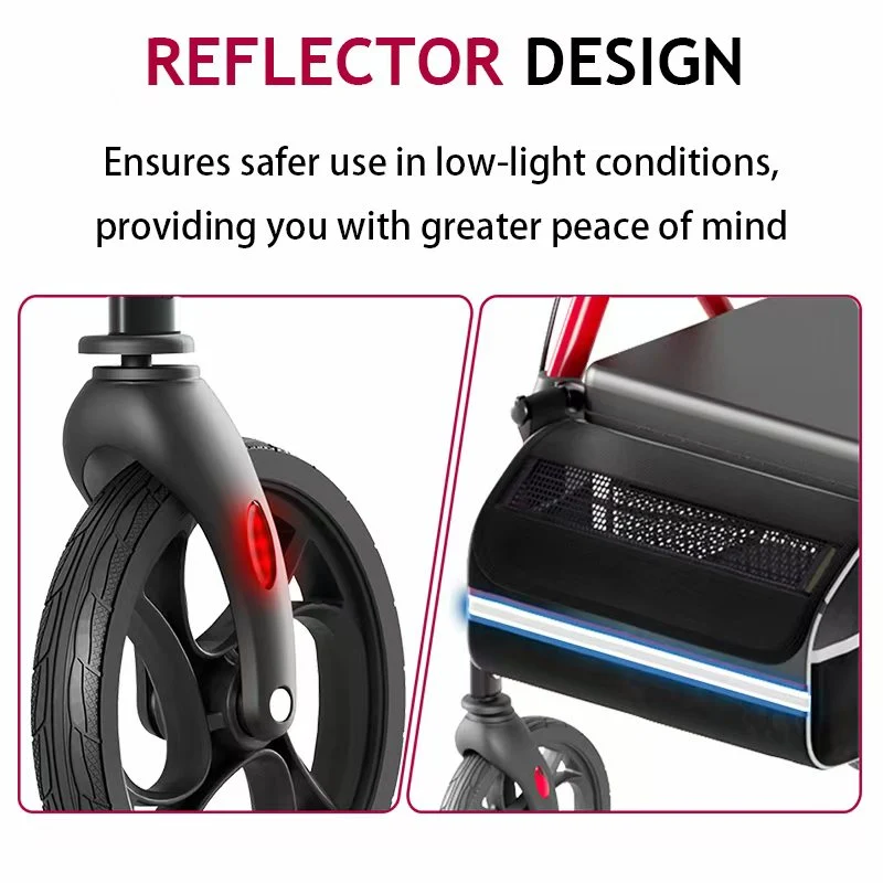 Z-EDGE Foldable Rollator Walkers with Seat for Seniors, 350 lb Capacity, 8'' Big Wheels, 6-Position Height, Aluminum Hybrid Rolling Walker, Red