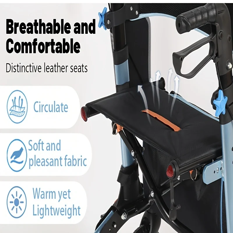 Z-EDGE Rollator Walker for Seniors, Lightweight Foldable All Terrain Rolling Walker with seat, Aluminum Walkers with 8 inch Rubber Wheels, Handles