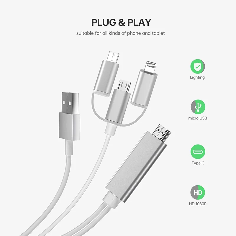 UCable - Câble 3 EN 1 I-O-S/Android vers HDTV