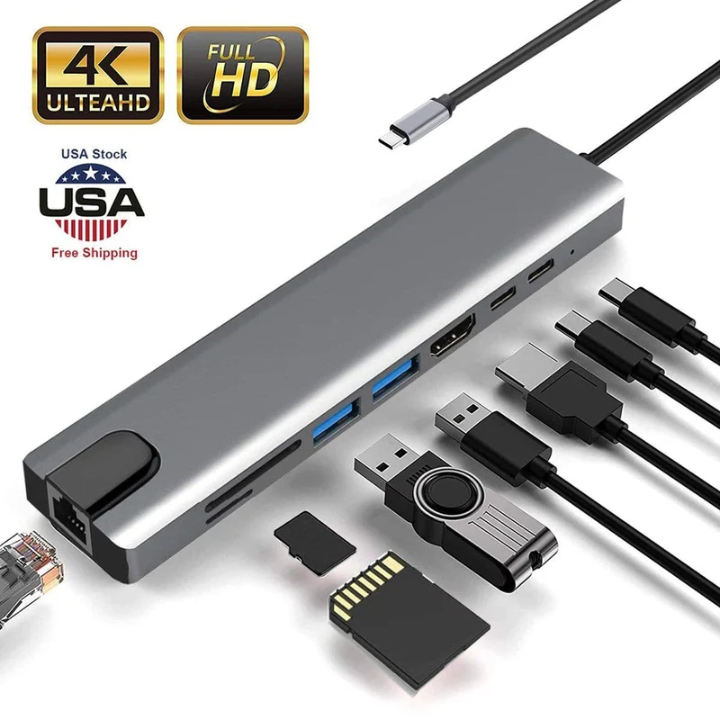 UExtend - Adaptateur USB 3.0 HDMI 4K HUB USB-C multiport 8 en 1