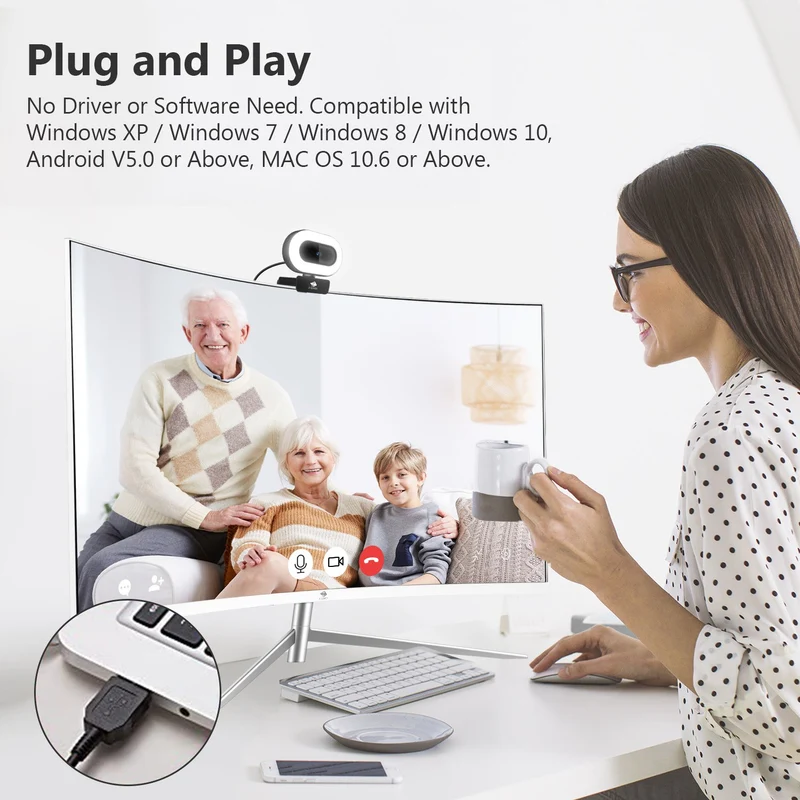 ZW560D Ring Light 1080P Full HD Webcam 2.0 Mega pixels