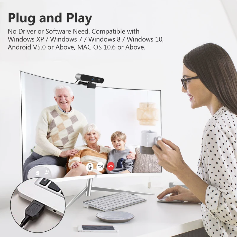 Z-EDGE ZW511 Full HD 1080P Webcam Auto Focus Web Camera for PC/Desktop/Laptop, Built-in Dual Stereo Microphone, Plug & Play, Compatible with Windows/Android/MAC OS