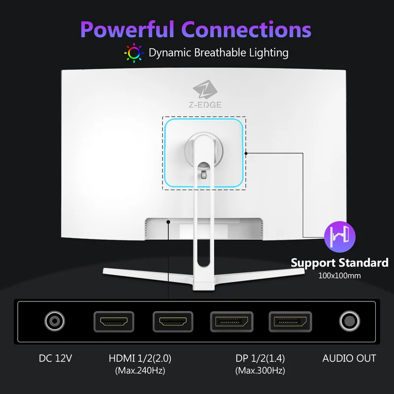 Z-EDGE UG27H 27" 300Hz White Curved Gaming Monitor