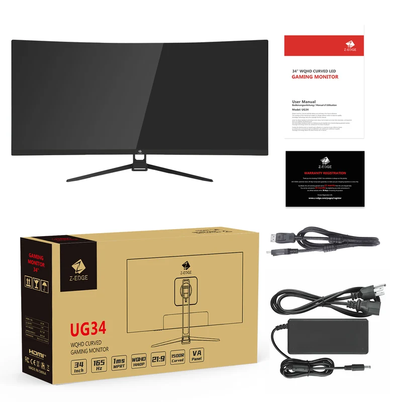 Z-EDGE UG34 34" 165Hz QHD Ultrawide Curved Gaming Monitor