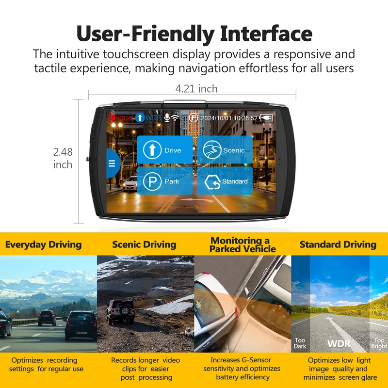 Z-EDGE T4 4" Touch Screen 4K Dual Dashcam (32GB MicroSD Card Included)