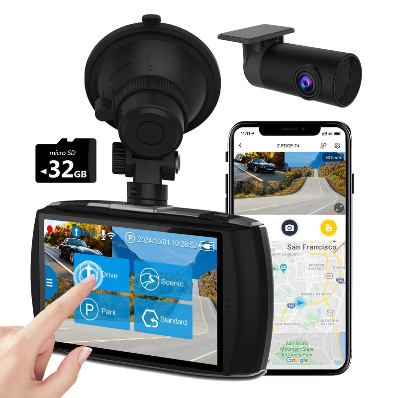 Refurbished: 4.0" Touch Screen Dash Cam Front and Rear, 4K Dual Dash cam, 2K+1080P Front and Rear, Touch Screen WiFi Car Camera, WDR, Night Vision, G-Sensor, Loop Recording, 24 Hours Parking Mode, Support 512GB Max