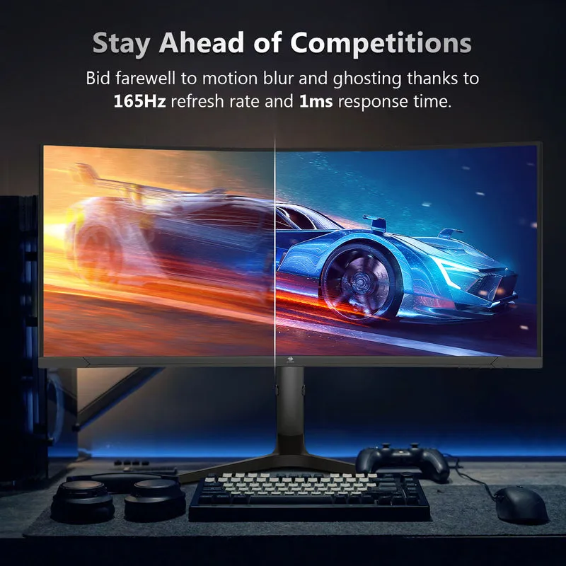 Z-Edge 34" Ultrawide 2K Curved Gaming Monitor with 165Hz Refresh Rate, 21:9 Aspect Ratio, 1ms MPRT, 3440x1440 Resolution, 1500R Curvature, VA Panel, 178 Viewing Angles,