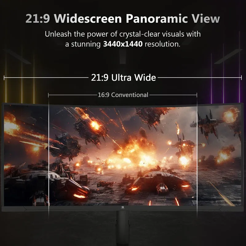 Z-Edge 34" Ultrawide 2K Curved Gaming Monitor with 165Hz Refresh Rate, 21:9 Aspect Ratio, 1ms MPRT, 3440x1440 Resolution, 1500R Curvature, VA Panel, 178 Viewing Angles,