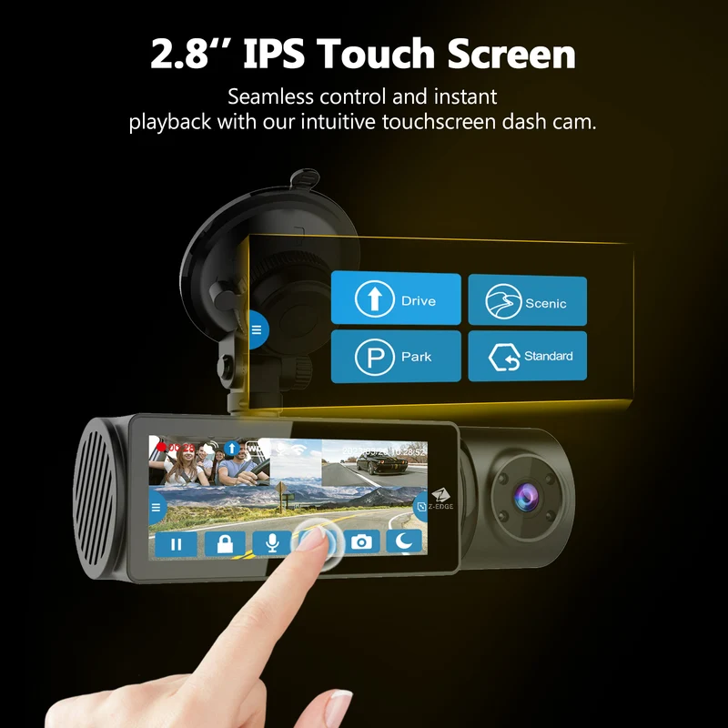 Z-EDGE T3P 3-Channel Touch Screen IR Night Vision & Super Capacitor 4K Dash Cam (64GB Card Included)