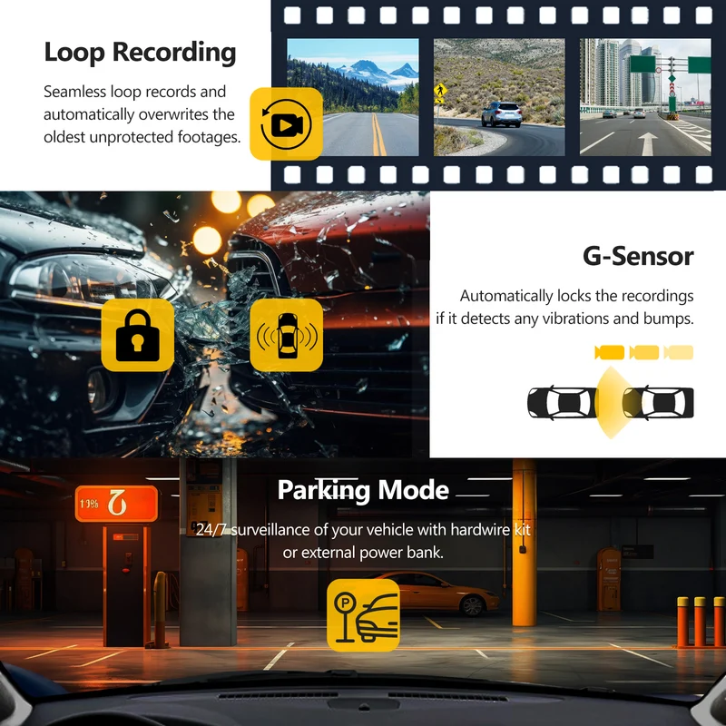 Z-EDGE T3P 3-Channel Touch Screen IR Night Vision & Super Capacitor 4K Dash Cam (64GB Card Included)