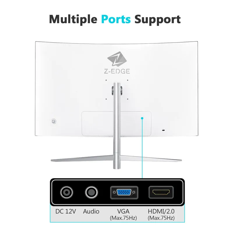 Refurbished: Z-EDGE 27 Inch Curved Monitor FHD 75Hz 5ms Frameless Design, HDMI & VGA Port