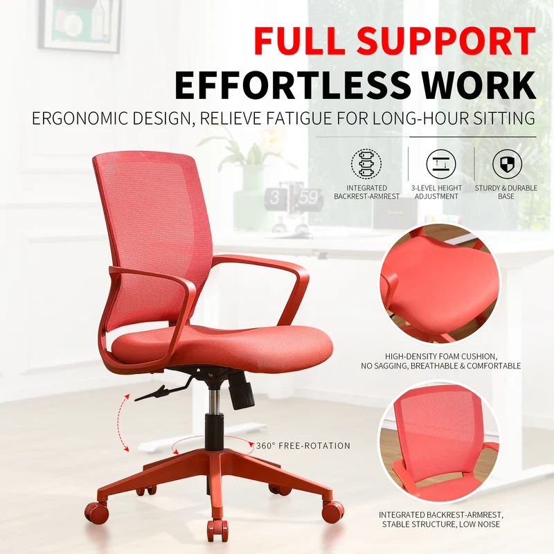 Z-EDGE Office Computer Chair, Ergonomic Back Mesh Office Desk Chair with Lumbar Support, Height Adjustment, Smooth Rolling Casters for Home Office