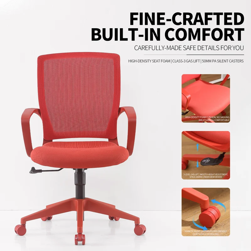 Z-EDGE Office Computer Chair, Ergonomic Back Mesh Office Desk Chair with Lumbar Support, Height Adjustment, Smooth Rolling Casters for Home Office