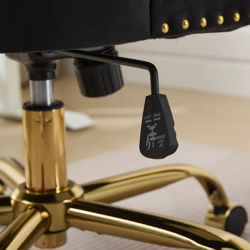 Z-EDGE Velvet Armless Office Chair, Comfy High-Back Vanity Chair with Rivet, Swivel Height-Adjustable Desk Chair with Gold Base for Bedroom