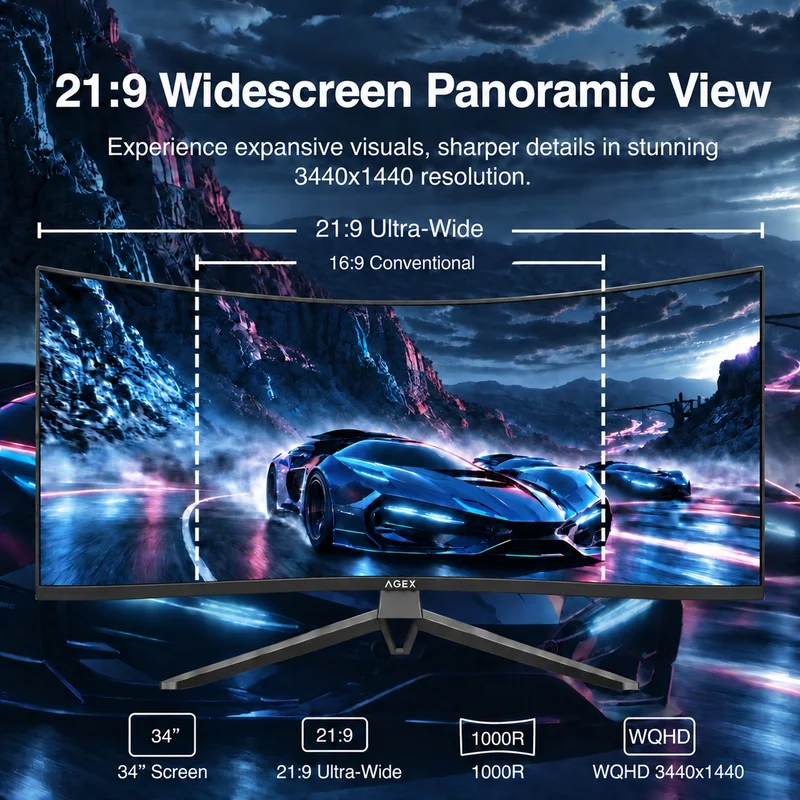 AGEX AG34S 34” 240Hz WQHD UltraWideCurved Gaming Monitor