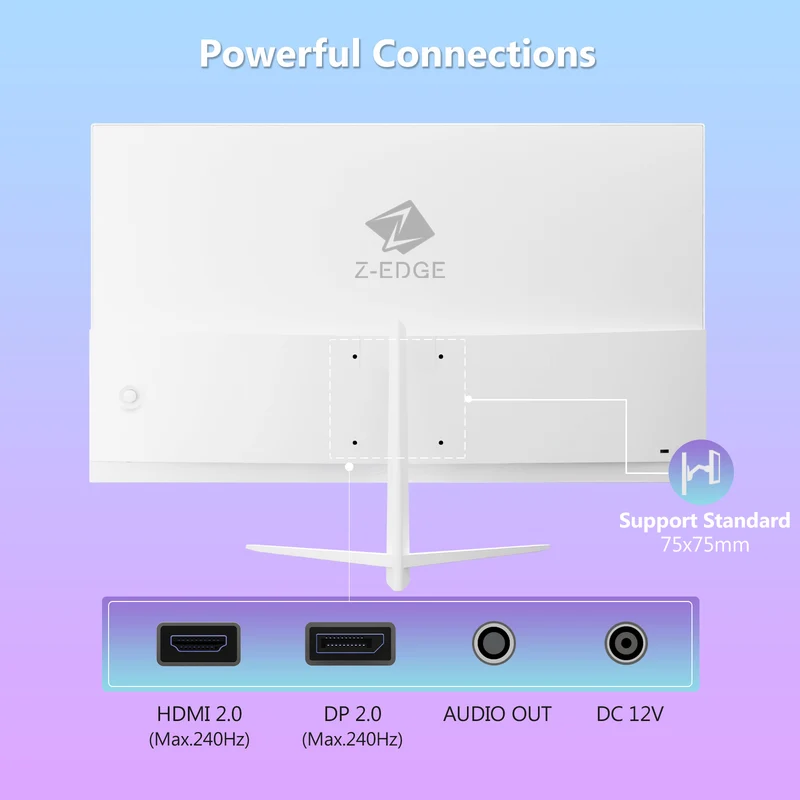 Z-EDGE 24" 240Hz IPS Gaming Monitor - White Monitor