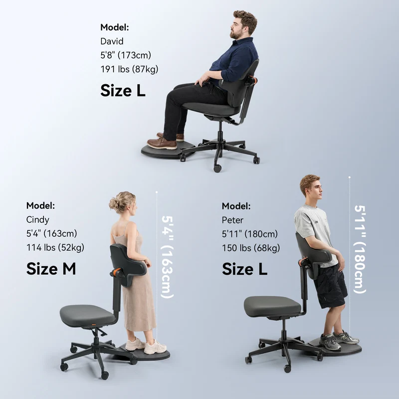 Newtral Standing Desk Chair for Sit-Stand, Standing-Mate Ergonomic Leaning Perch Chair with Anti-Fatigue Mat, Standing Desk Stool, Horse Saddle Chair, Height Adjustable Home Office Posture Seat-Size M