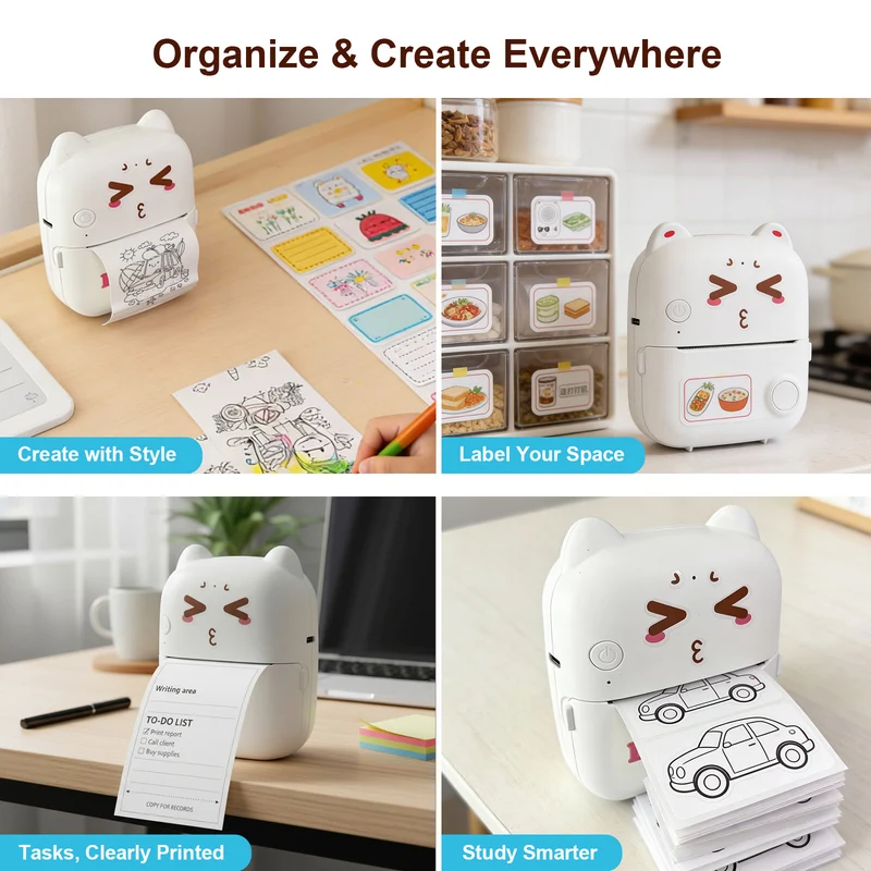 AI Mini Printer Sticker Print Portable Thermal Inkless Maker Bluetooth Pocket Instant Printing for School Office Home for Study Note,Journal,DIY,Gift