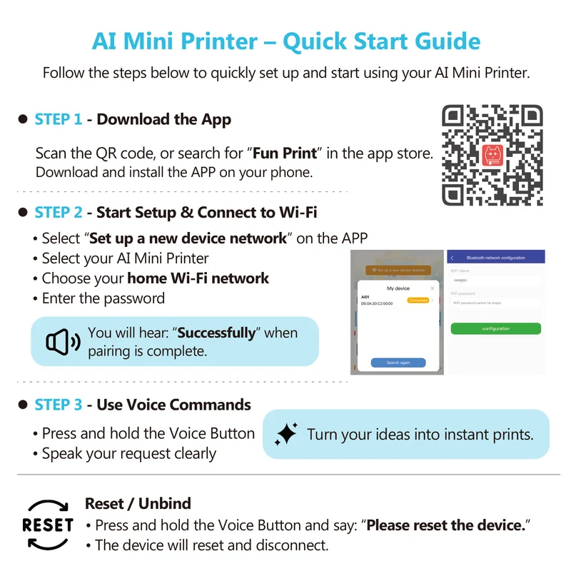 AI Mini Printer Sticker Print Portable Thermal Inkless Maker Bluetooth Pocket Instant Printing for School Office Home for Study Note,Journal,DIY,Gift