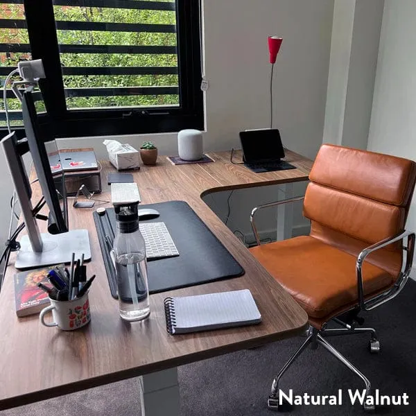 Desky L-Shape Curved Laminate Sit Stand Desk