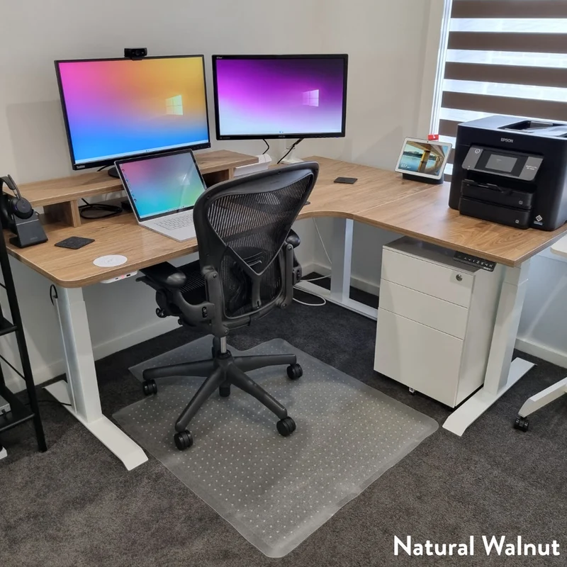 Desky L-Shape Curved Laminate Sit Stand Desk