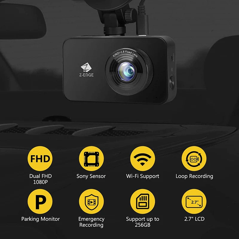 Refurbished: Dual Dash Cam, WiFi&App Connection, Full HD 1080P, Front and Rear Dash Cam