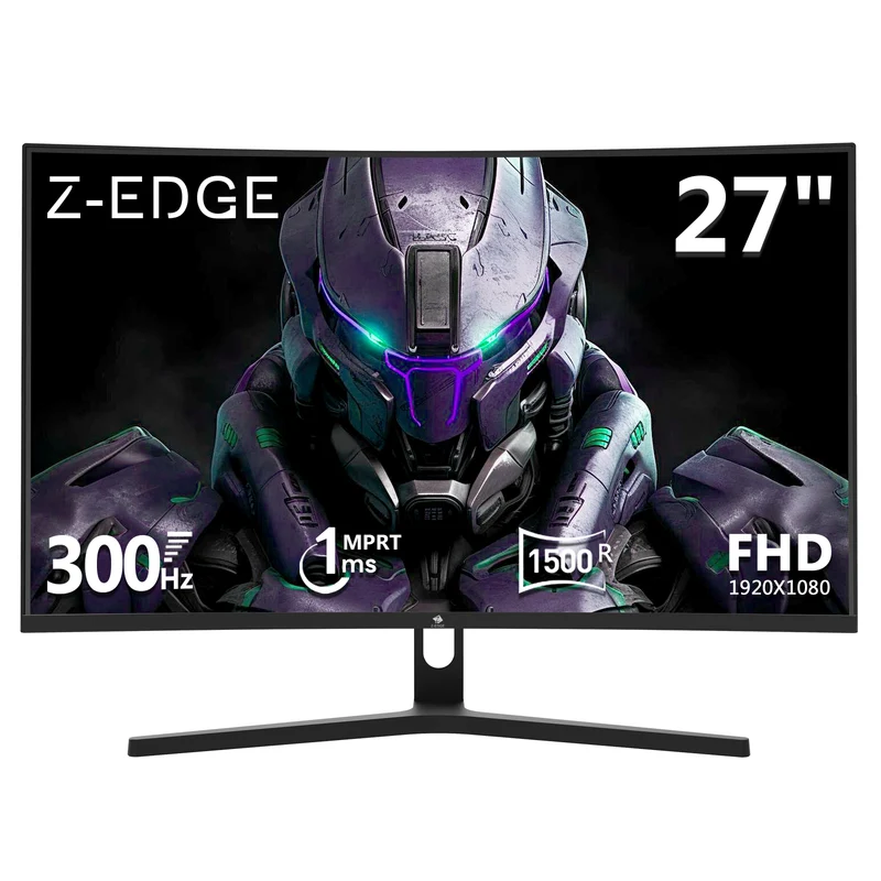 Refurbished: 27" 300Hz Curved Gaming Monitor Full HD 1080P, Black