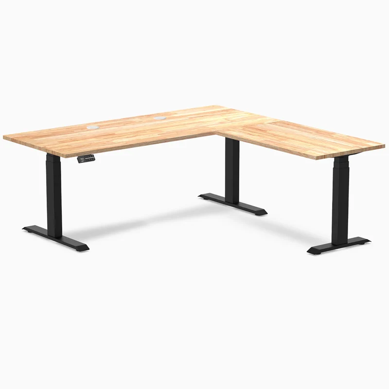 Desky Rubberwood L-Shape Sit Stand Desk